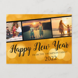 Gouden Gelukkig Nieuwjaar Fotocollage Briefkaart