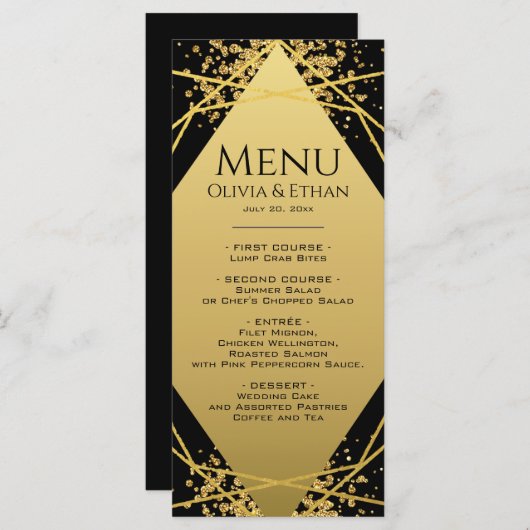 Gouden geometrie op zwart trouwmenu menu (Voorkant / Achterkant)