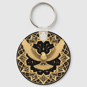 Gouden Geometrische Adelaar op Mandala Sleutelhanger