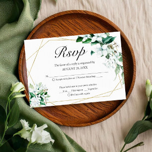 Gouden Geometrische Bloemige Groene Huwelijks RSVP Kaartje