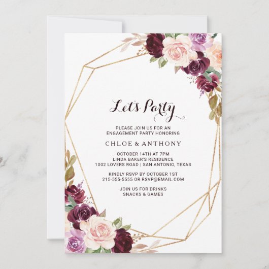 Gouden Geometrische Blush Bourgondiërood Bloem Let Kaart (Voorkant)