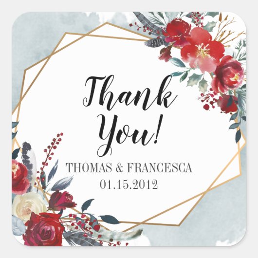 Gouden Geometrische Boho Bloemen Bruiloft Stickers (Voorkant)