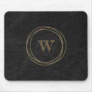 Gouden geometrische cirkels zwart monogram muismat