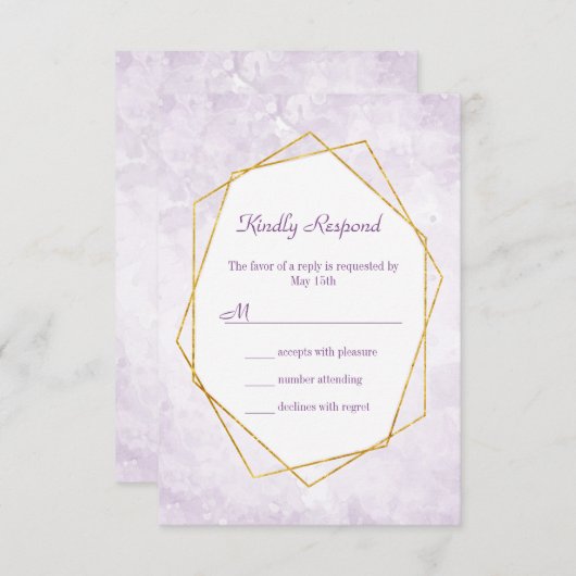Gouden Geometrische Diamanten Lavendel Trouw-RSVP RSVP Kaartje (Voorkant / Achterkant)