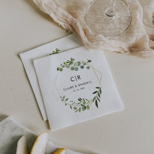 Gouden Geometrische Groene Eucalyptus Trouwservett Servet