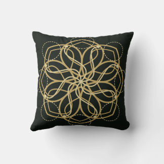 Gouden geometrische mandala-kunstprint – Donkergro Kussen
