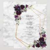 Gouden Geometrische Pr Plum Paarse Marmeren Bloem  Menu (Voorkant / Achterkant)