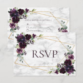 Gouden Geometrische Pruim Paarse Marmeren Trouw RS RSVP Kaartje (Voorkant / Achterkant)