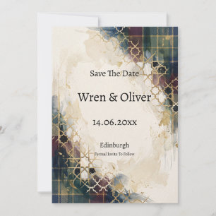 Gouden Geometrische Rooster Tartan Bewaar De Datum Save The Date