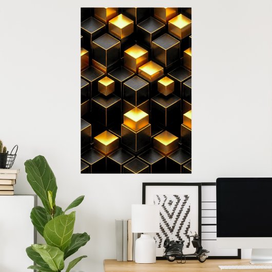 Gouden geometrische schakeltechnologie kamerdecora poster (Thuiskantoor)