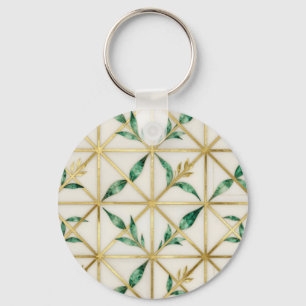 Gouden geometrische smaragdblad luxe patroon sleutelhanger