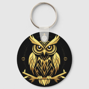 Gouden Geometrische Uil Illustratie Sleutelhanger