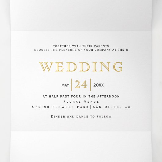 Gouden geometrische veelhoek waterverf bloemenbrui drieluik uitnodiging (Binnenkant midden)