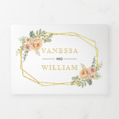 Gouden geometrische waterverf bloemenbruiloft drieluik uitnodiging (Cover)
