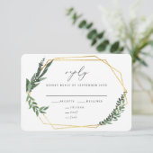 gouden geometrische waterverf groen wedding RSVP kaartje (Staand voorkant)