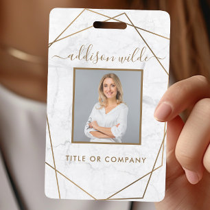 Gouden Geometrische Witte Marmeren Moderne Foto ID Badge