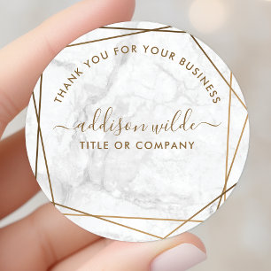 Gouden Geometrische Witte Marmeren Zakelijke Bedan Ronde Sticker