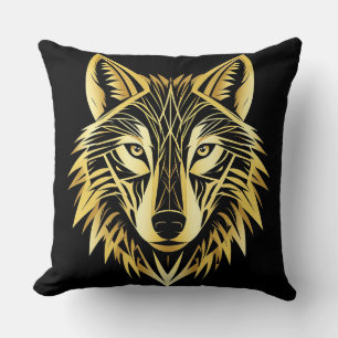Gouden Geometrische Wolf Illustratie Kussen