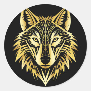 Gouden Geometrische Wolf Illustratie Ronde Sticker