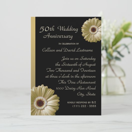 Gouden Gerbera Madelief 50ste verjaardag Kaart (Staand voorkant)