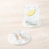 Gouden Gespikkelde Witte Marmeren Monogram Zandsteen Onderzetter (Zijkant)