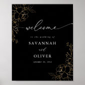 Gouden gevoerde bloemenbruiloft welkomstbord - Zwa Poster (Voorkant)