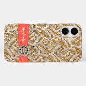 Gouden geweven stof met lint en strass Case-Mate iPhone case (Achterkant (horizontaal))
