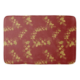 Gouden Gingko Balboa Bladeren op Donkerrode Achter Badmat