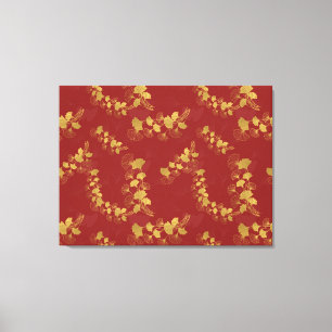 Gouden Gingko Balboa Bladeren op Donkerrode Achter Canvas Afdruk