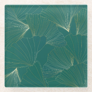 Gouden Ginkgo laat art deco achter Glazen Onderzetter