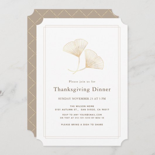 Gouden Ginkgo laat eenvoudig Thanksgiving diner ac Kaart (Voorkant / Achterkant)