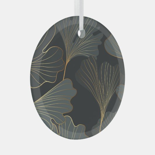 Gouden Ginkgo: luxe bloemendeco. Glas Ornament (Voorkant Rechts)