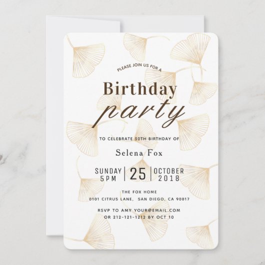 Gouden Ginkgo verlaat Herfst verjaardagsuitnodigin Kaart (Voorkant)