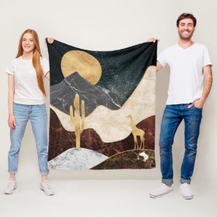 Gouden Giraffe Woestijnlandschap & Marmeren Berg Fleece Deken