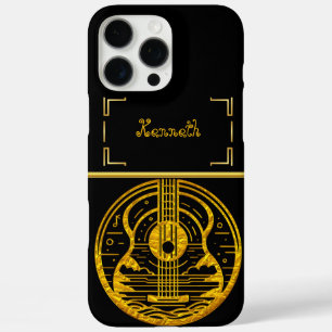 Gouden Gitaar Artistry Showcases Muzikale Eleganti iPhone 16 Pro Max Hoesje