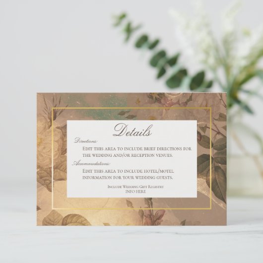 Gouden Glam Bloemen Modern Details Informatiekaartje (Staand voorkant)