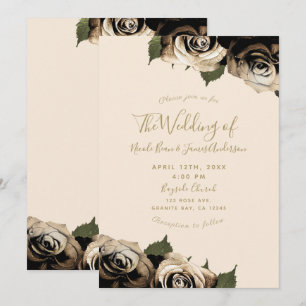 Gouden Glam Bloemrozen Elegante Ivoor Chic Bruilof Kaart