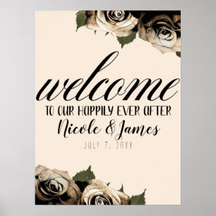 Gouden Glam Bloemrozen Elegante Ivoren Chic Bruilo Poster