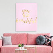 Gouden Glam en Roze Je bent mooi Canvas Afdruk (Insitu (Woonkamer))