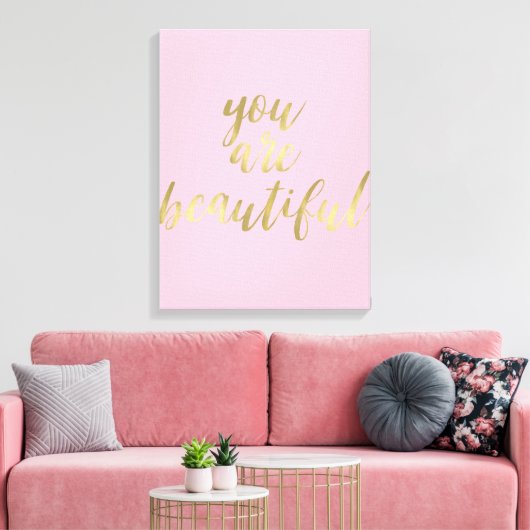 Gouden Glam en Roze Je bent mooi Canvas Afdruk (Insitu (Woonkamer))
