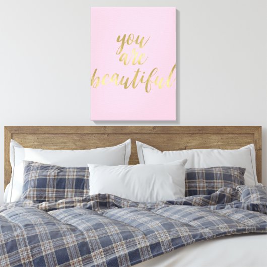 Gouden Glam en Roze Je bent mooi Canvas Afdruk (Insitu (Slaapkamer))