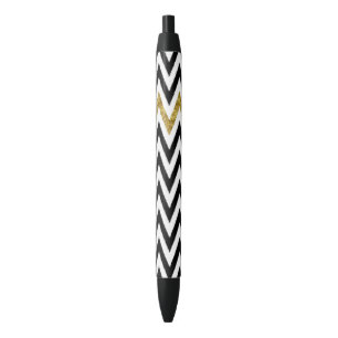 Gouden Glam en Zwarte Chevron Zwarte Inkt Pen