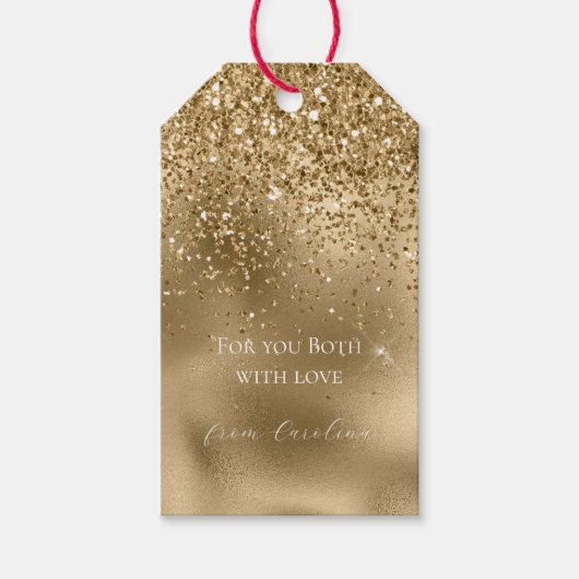 Gouden Glam Glitter Bruiloft Cadeaulabel (Voorkant)