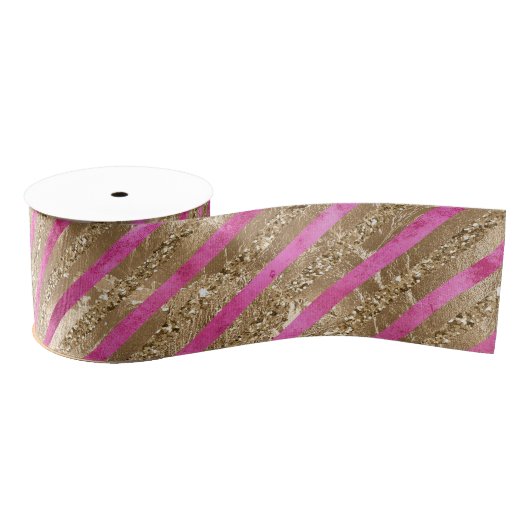 Gouden Glam Glitter Girly Roze Strepen Grosgrain Lint (Spoel)