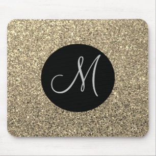 Gouden Glam Glitter Monogram Initiaal Muismat