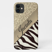 Gouden Glam Glitter Zebra Print Gepersonaliseerd Case-Mate iPhone Case (Achterkant)