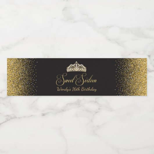 Gouden, Glam Glitter, Zoet 16 Waterfles Etiket (Enkel label)