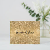 Gouden Glam Glitz Zebra Print Faux Glitter Briefkaart (Staand voorkant)