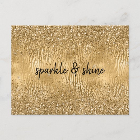 Gouden Glam Glitz Zebra Print Faux Glitter Briefkaart (Voorkant)