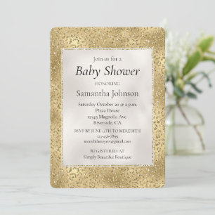 Gouden Glam Glitzy Glitter Luipaard Baby shower Kaart